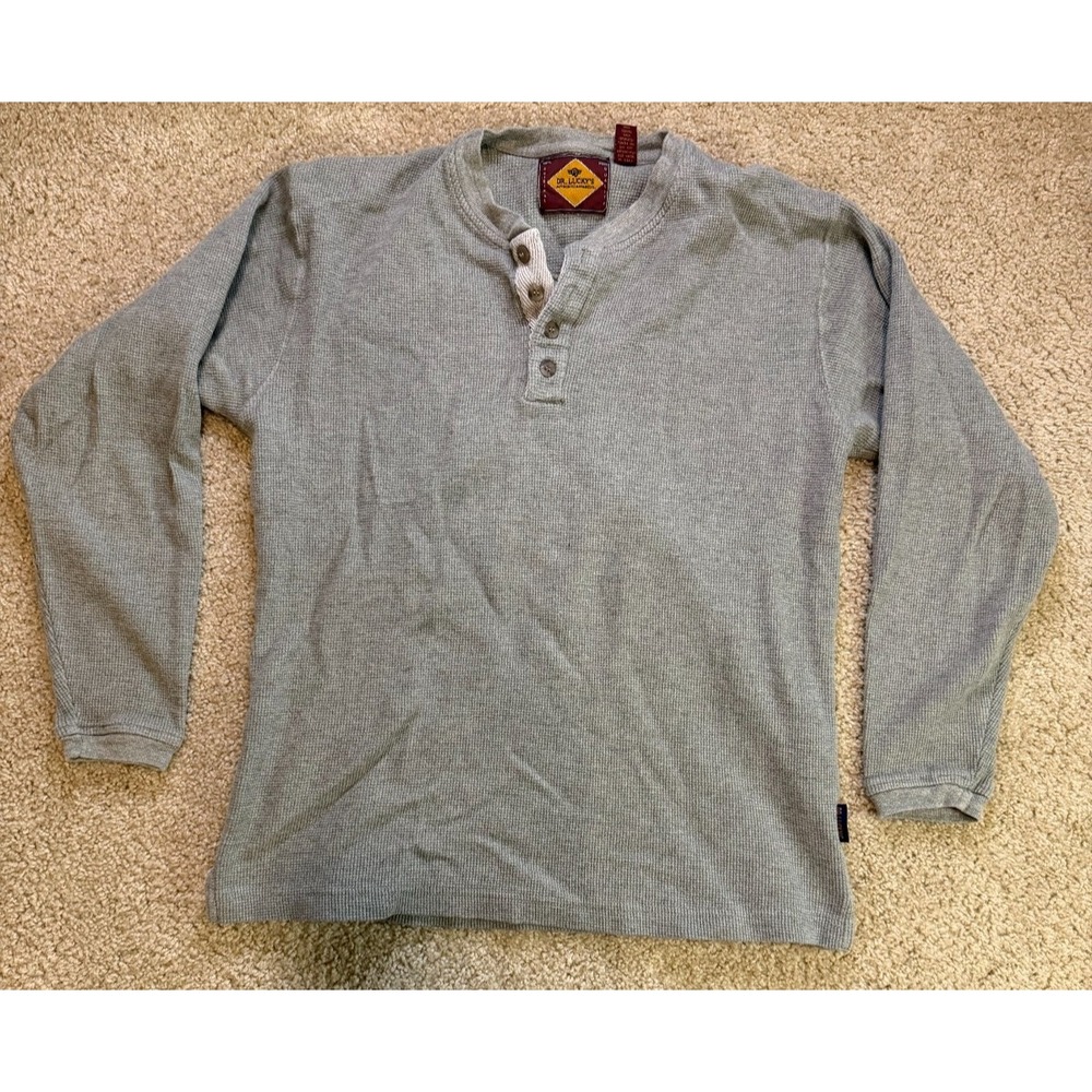 Vintage Dr Luckys Thermal Long Sleeve Shirt Adult Med Gray Hipster Grunge Skater
